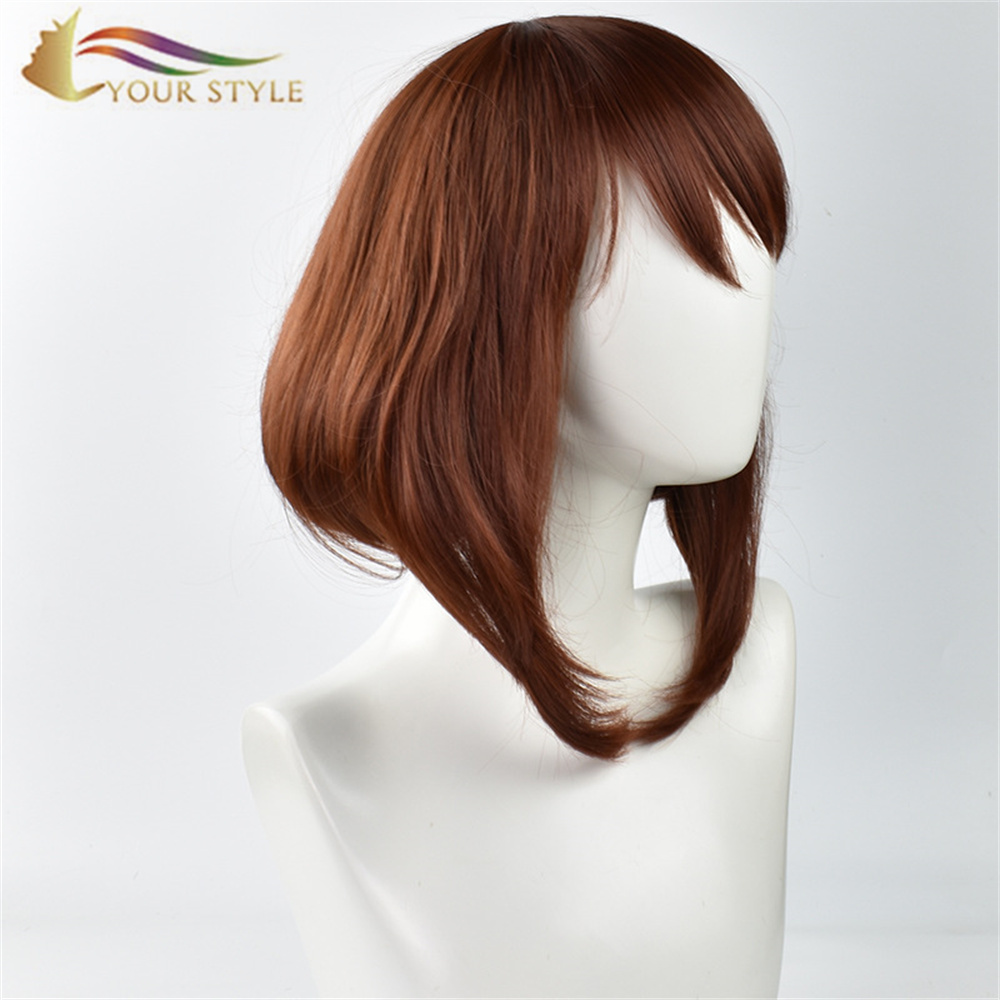 Aṣa RẸ , Awọn sẹẹli osunwon Ni Ise Cosplay Wigs Kukuru Bob Wigs Brown Awọn ọmọbirin Awọn ọmọbirin Female Party Wig Halloween Costume-ỌRỌ RẸ, awọn wigi sintetiki itẹsiwaju irun sintetiki