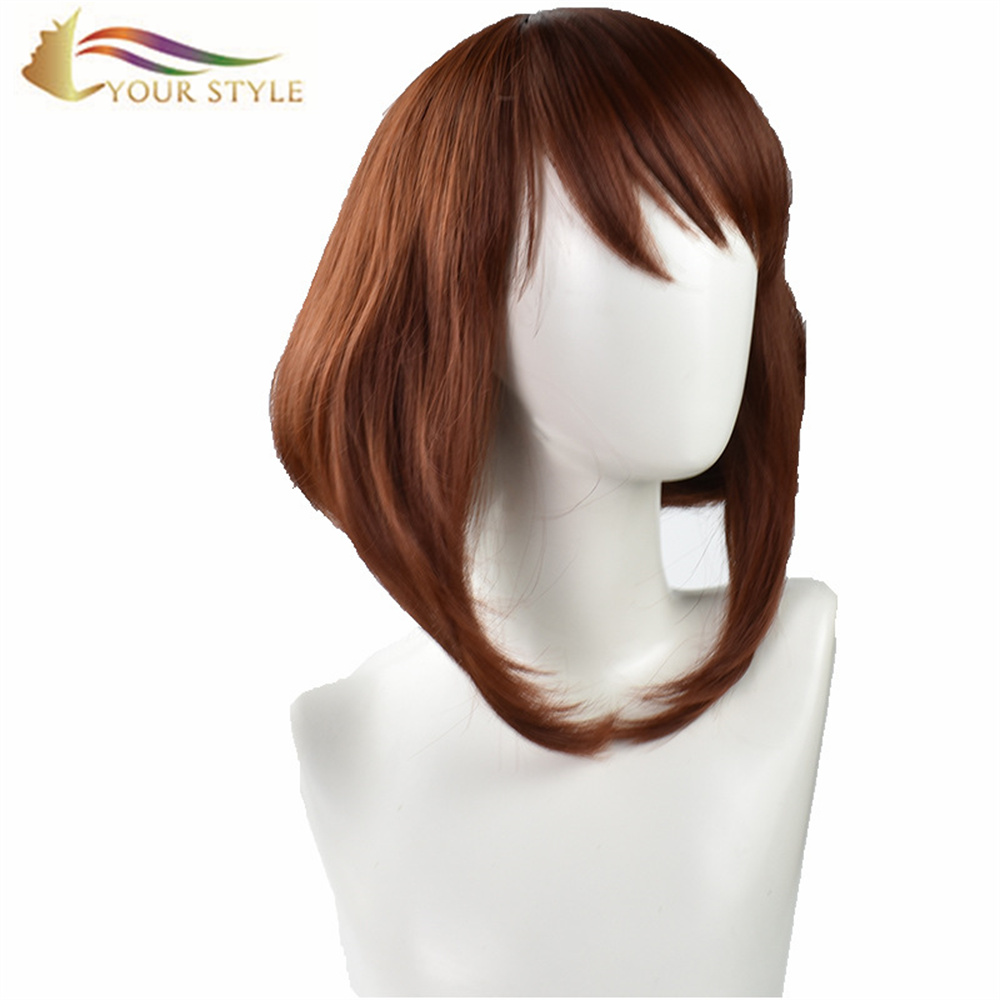 Aṣa RẸ , Awọn sẹẹli osunwon Ni Ise Cosplay Wigs Kukuru Bob Wigs Brown Awọn ọmọbirin Awọn ọmọbirin Female Party Wig Halloween Costume-ỌRỌ RẸ, awọn wigi sintetiki itẹsiwaju irun sintetiki