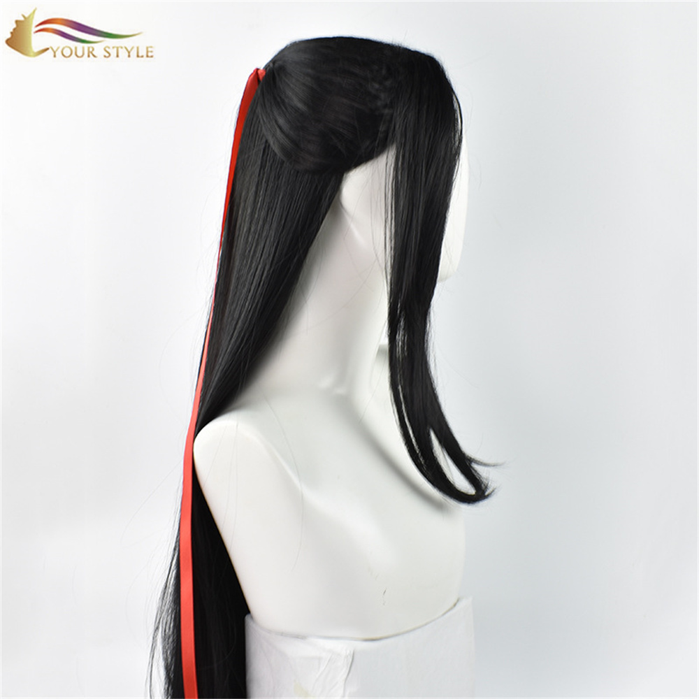 O LOU STYLE Wholesale MDZS Master Devil Cosplay Wig Long Straight Wig Chinoiserie Chinese Style Costume Wig Black Hair Halloween Wig Black-OU STYLE, synthetic wigs synthetic hair extension