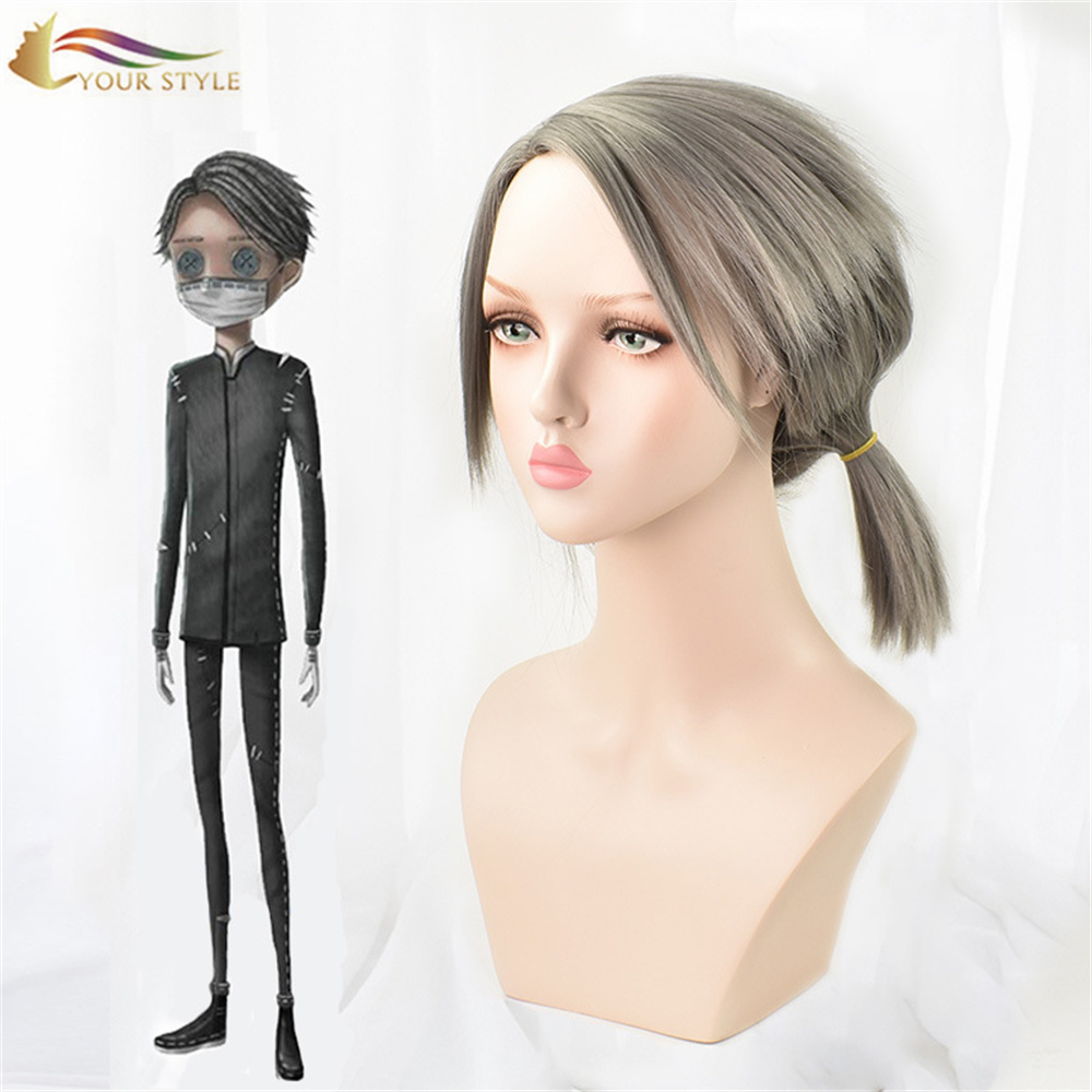 YOUR STYLE Game Identity V Cosplay Wig Embalmer Aesop Carl Role Play Wigs Dark Grey Ponytail Wigs Party Wig Halloween Costume Wigs-YOUR STYLE, synthetic wigs synthetic hair extension