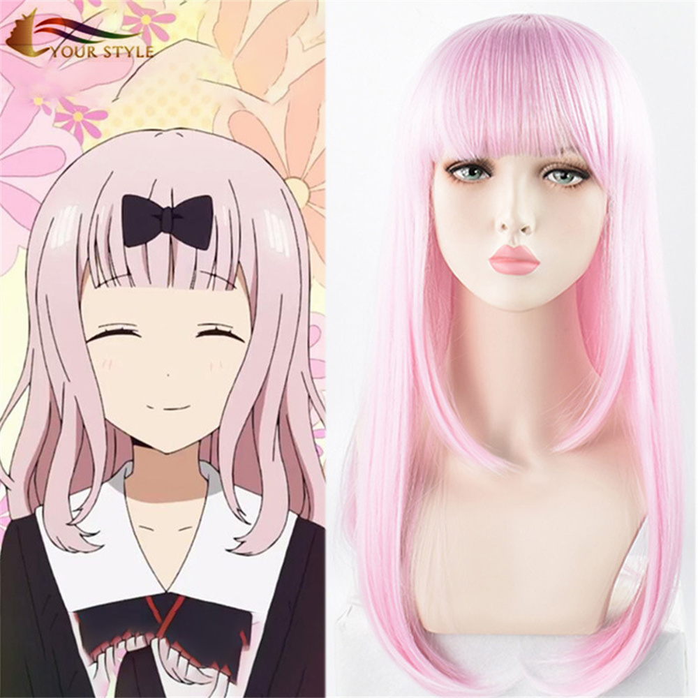 VÁŠ STYL ,Wholesale Love Is War Fujiwara Chika Cosplay paruka Dlouhá rovná růžová paruka s ofinou Růžová halloweenská paruka Ženy Dívky Žena-VÁŠ STYL, syntetické paruky syntetické prodloužení vlasů