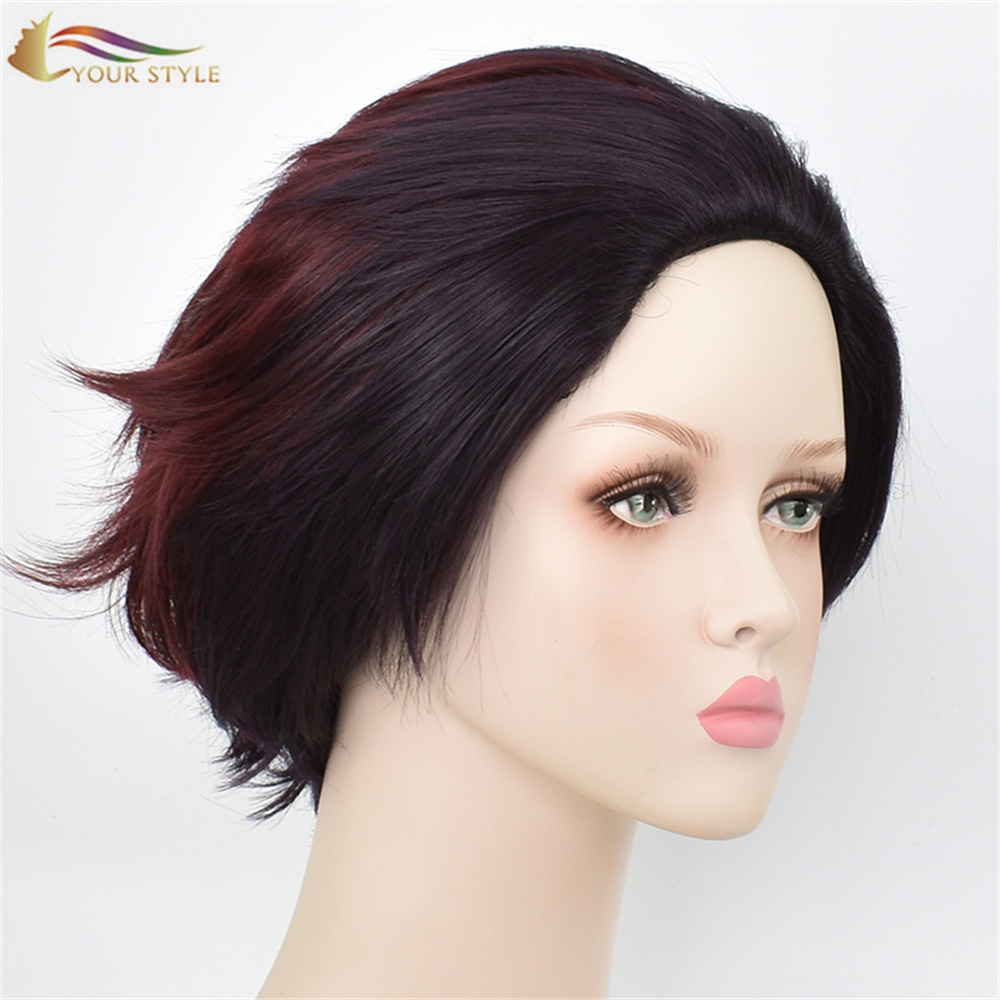 YOUR STYLE,Wholesale Demon Slayer Kamado Tanjirou Cosplay Wig Ombre Reddish Brown Short Wig Anime Party Wig Halloween Costume Wigs-YOUR STYLE, synthetic wigs synthetic hair extension