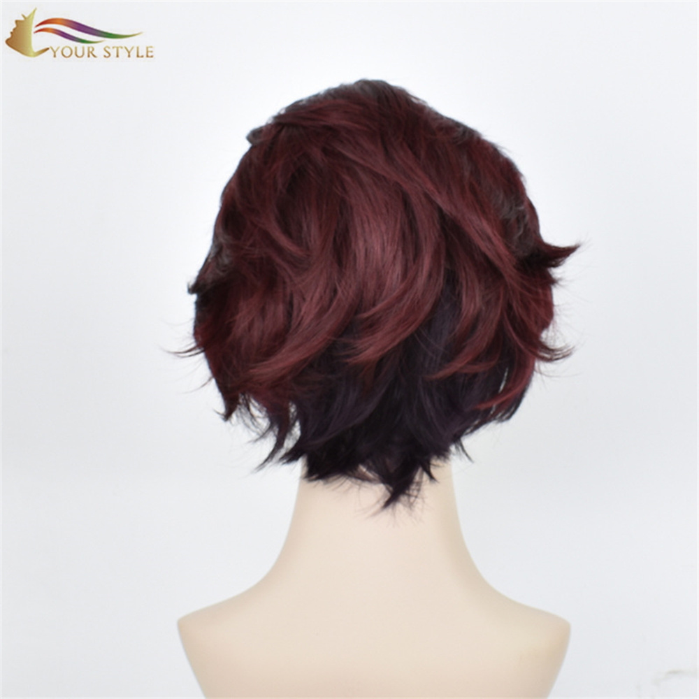 YOUR STYLE,Wholesale Demon Slayer Kamado Tanjirou Cosplay Wig Ombre Reddish Brown Short Wig Anime Party Wig Halloween Costume Wigs-YOUR STYLE, synthetic wigs synthetic hair extension