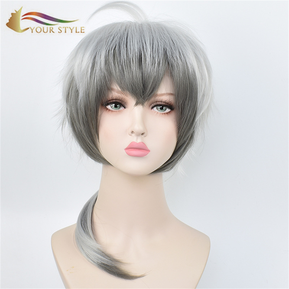 YOUR STYLE Arknights Cliffheart Pramanix Cosplay Wigs Synthetic Ombre Grey White Halloween Costume Wigs Anime-YOUR STYLE, synthetic wigs synthetic hair extension