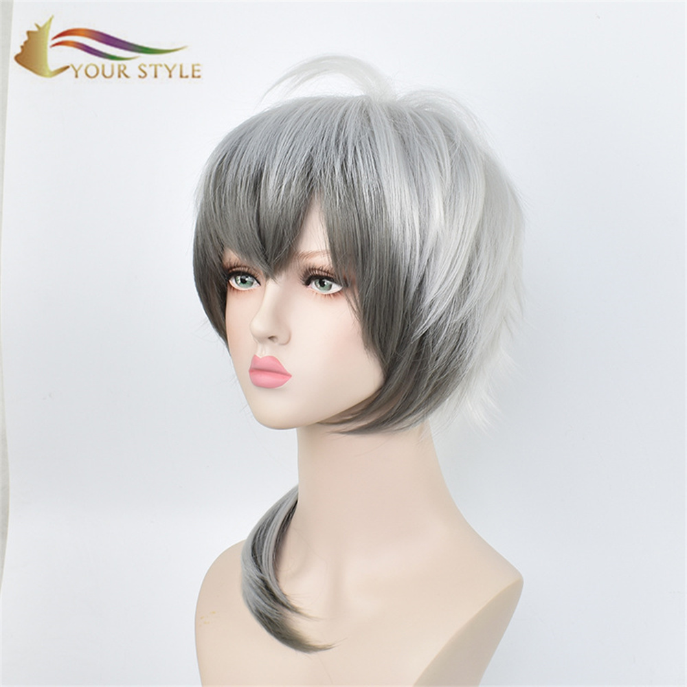 YOUR STYLE Arknights Cliffheart Pramanix Cosplay Wigs Synthetic Ombre Grey White Halloween Costume Wigs Anime-YOUR STYLE, synthetic wigs synthetic hair extension