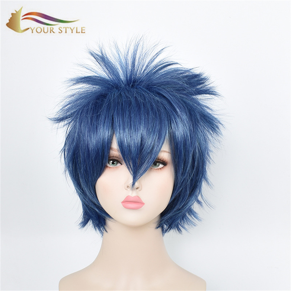 YOUR STYLE Aotu World Cosplay Wigs Blue Synthetic Short Wig Party Fluffy Wig Boy Men Wig Male Japanese Wig Anime Halloween Costume-YOUR STYLE, synthetic wigs synthetic hair extension