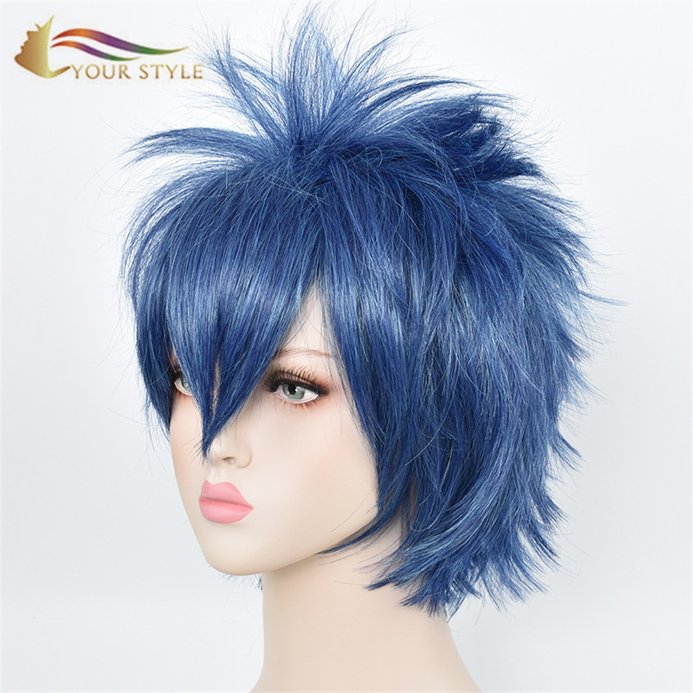 YOUR STYLE Aotu World Cosplay Wigs Blue Synthetic Short Wig Party Fluffy Wig Boy Men Wig Male Japanese Wig Anime Halloween Costume-YOUR STYLE, synthetic wigs synthetic hair extension