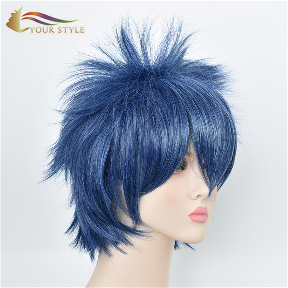 YOUR STYLE Aotu World Cosplay Wigs Blue Synthetic Short Wig Party Fluffy Wig Boy Men Wig Male Japanese Wig Anime Halloween Costume-YOUR STYLE, synthetic wigs synthetic hair extension