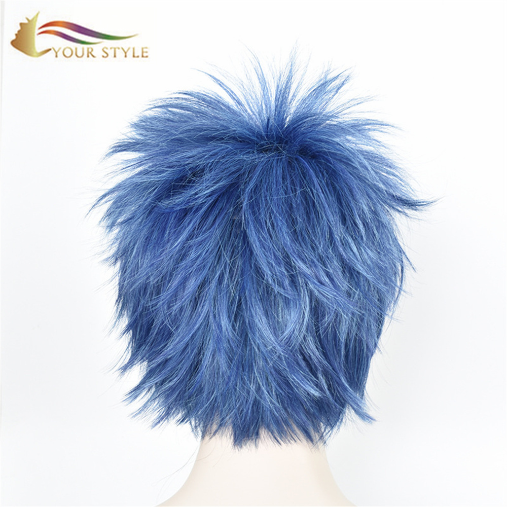 YOUR STYLE Aotu World Cosplay Wigs Blue Synthetic Short Wig Party Fluffy Wig Boy Men Wig Male Japanese Wig Anime Halloween Costume-YOUR STYLE, synthetic wigs synthetic hair extension