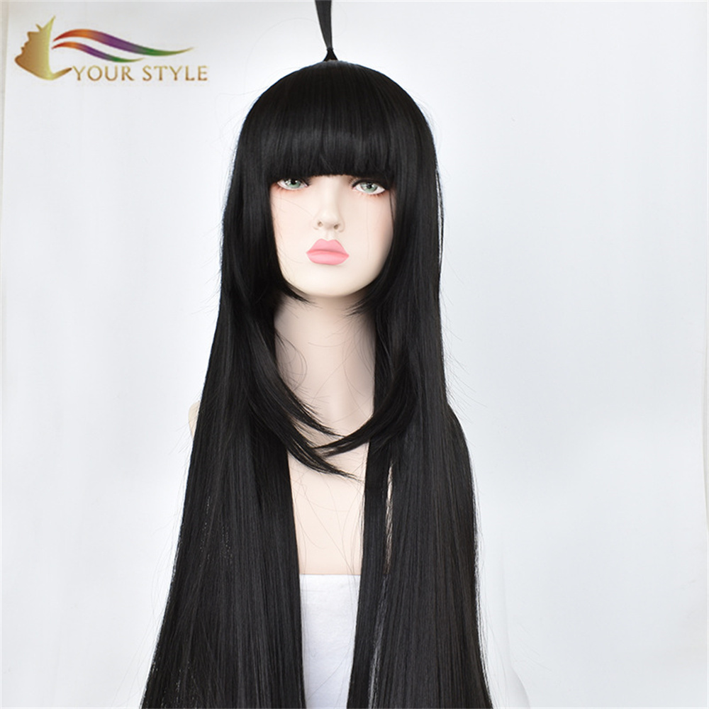 YOUR STYLE , Wholesale Aotu World Kalie Cosplay Wig Synthetic Black Long Wig With Bangs Long Straight Wigs Black Hair Halloween Wig Black Party Costume-YOUR STYLE, synthetic wigs synthetic hair extension