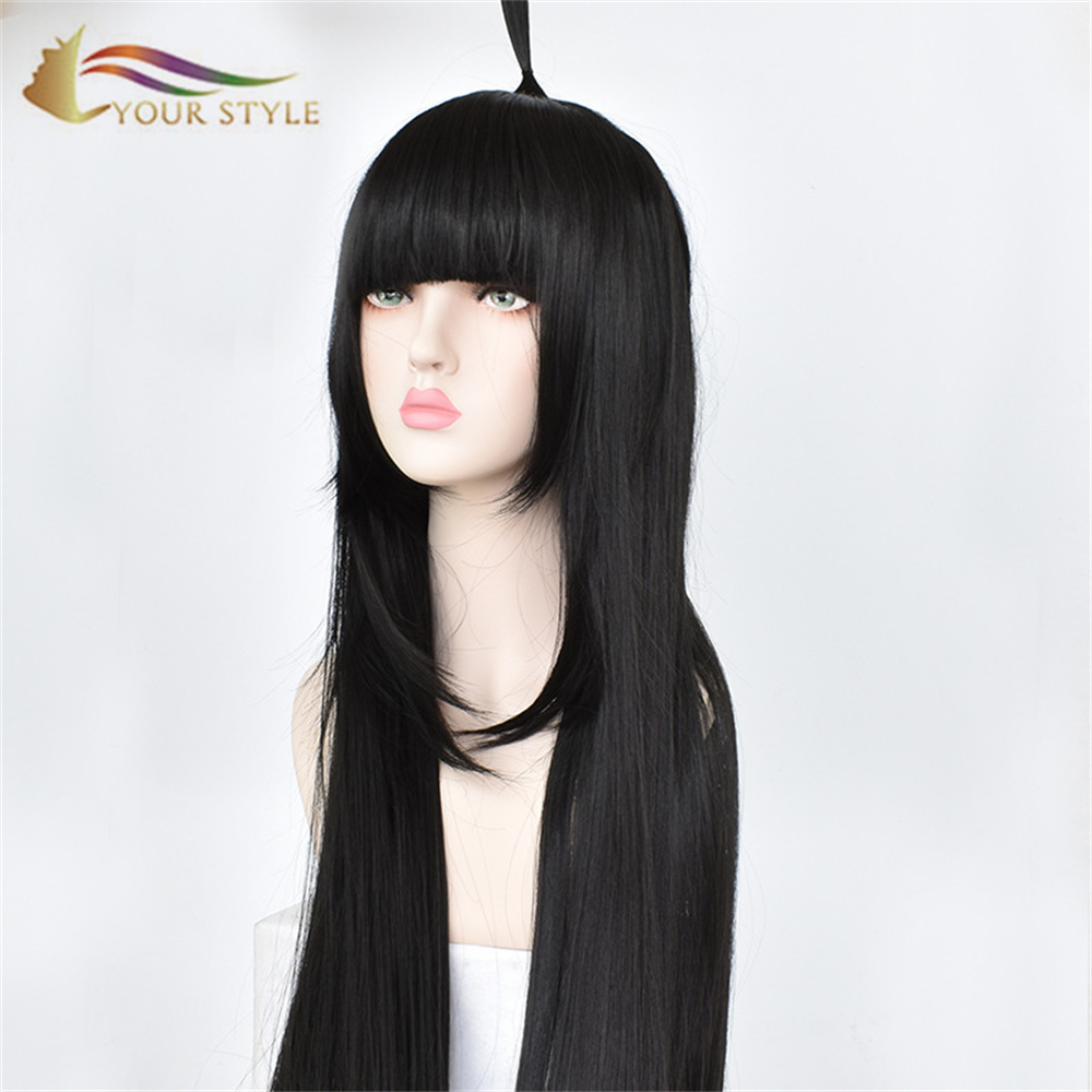 YOUR STYLE , Wholesale Aotu World Kalie Cosplay Wig Synthetic Black Long Wig With Bangs Long Straight Wigs Black Hair Halloween Wig Black Party Costume-YOUR STYLE, synthetic wigs synthetic hair extension