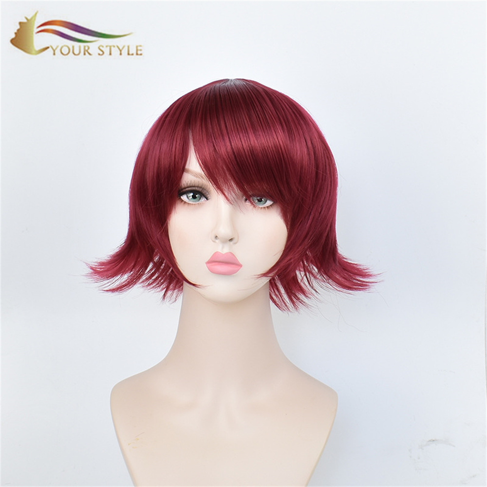 YOUR STYLE, Wholesale Arknights Exia Cosplay Wigs Synthetic Wig Short Wig Auburn Burgundy Cosplay Red Hair Male Wig Red Halloween Wig Costume Party-YOUR STYLE, synthetic wigs synthetic hair extension