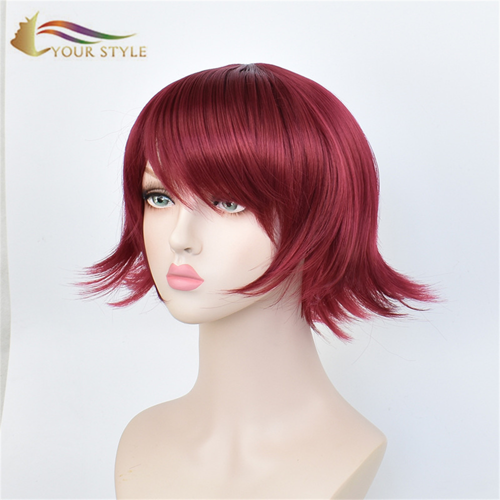 YOUR STYLE, Wholesale Arknights Exia Cosplay Wigs Synthetic Wig Short Wig Auburn Burgundy Cosplay Red Hair Male Wig Red Halloween Wig Costume Party-YOUR STYLE, synthetic wigs synthetic hair extension