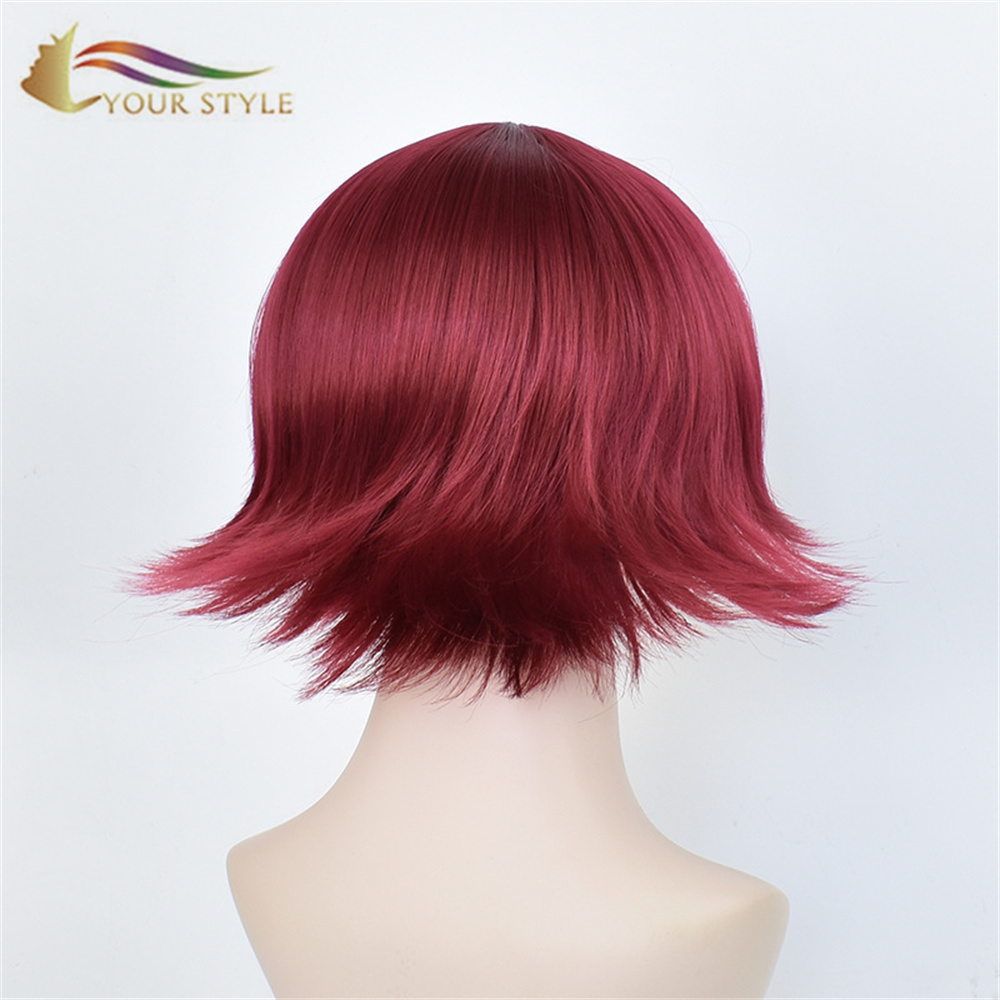 YOUR STYLE, Wholesale Arknights Exia Cosplay Wigs Synthetic Wig Short Wig Auburn Burgundy Cosplay Red Hair Male Wig Red Halloween Wig Costume Party-YOUR STYLE, synthetic wigs synthetic hair extension