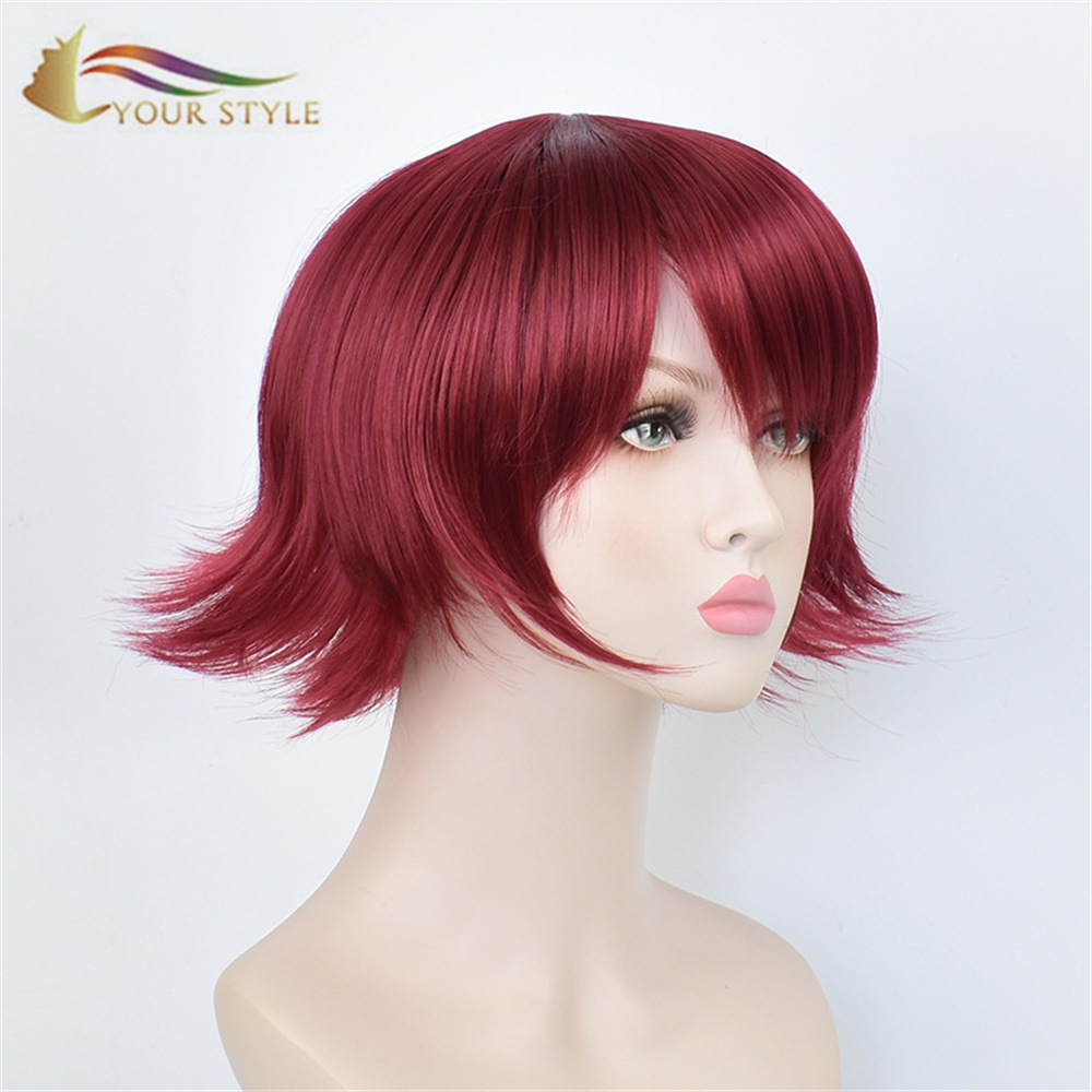 YOUR STYLE, Wholesale Arknights Exia Cosplay Wigs Synthetic Wig Short Wig Auburn Burgundy Cosplay Red Hair Male Wig Red Halloween Wig Costume Party-YOUR STYLE, synthetic wigs synthetic hair extension