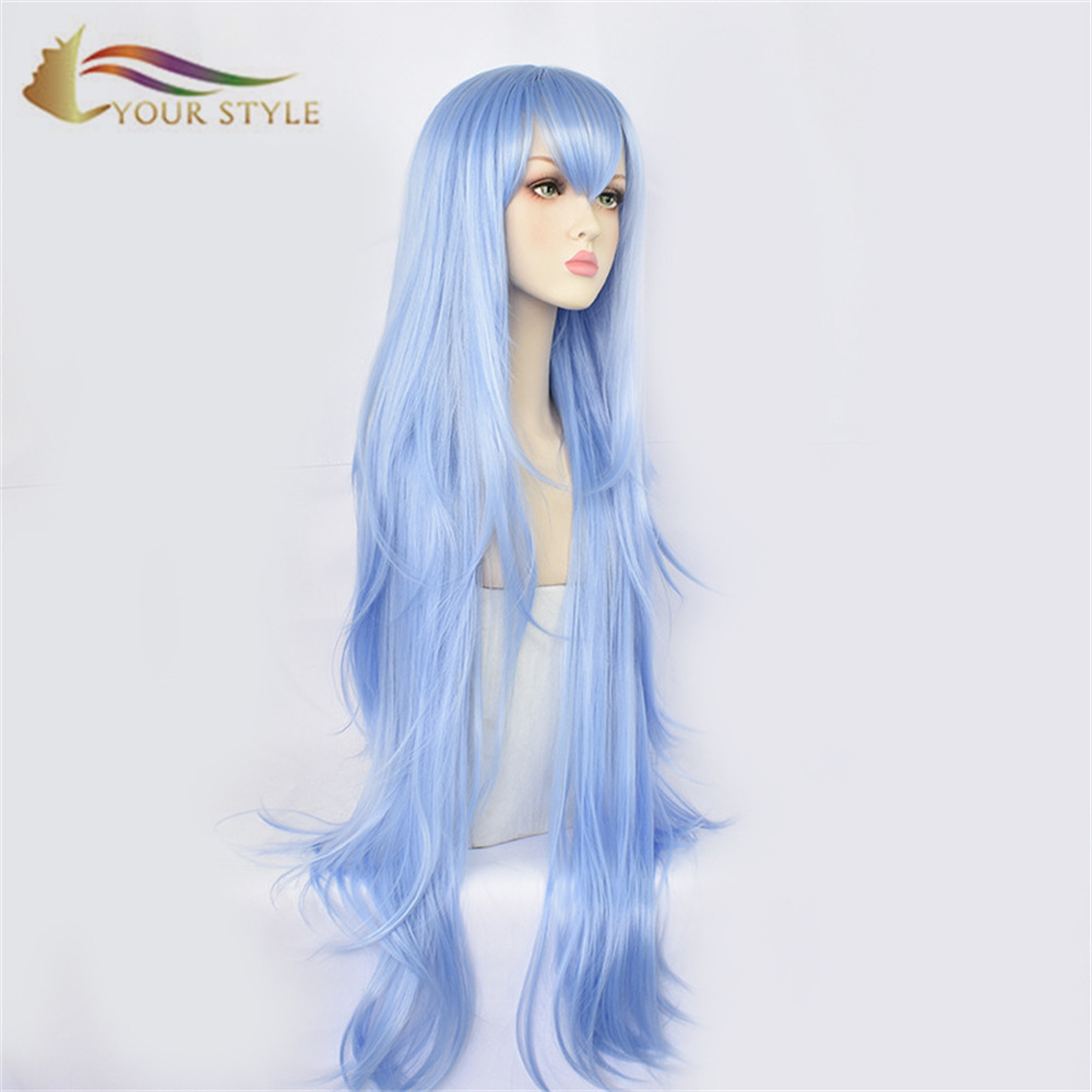 YOUR STYLE , Wholesale Aotu World Lemon Cosplay Wig Blue Synthetic Long Wavy Wig With Bangs Anime Wig Halloween Wig Character Wig Cosplay Female Girls Wig-YOUR STYLE, synthetic wigs synthetic hair extension