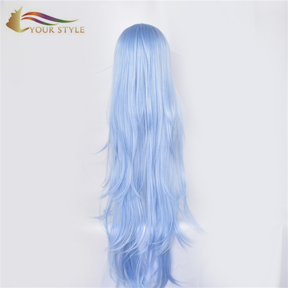 YOUR STYLE , Wholesale Aotu World Lemon Cosplay Wig Blue Synthetic Long Wavy Wig With Bangs Anime Wig Halloween Wig Character Wig Cosplay Female Girls Wig-YOUR STYLE, synthetic wigs synthetic hair extension