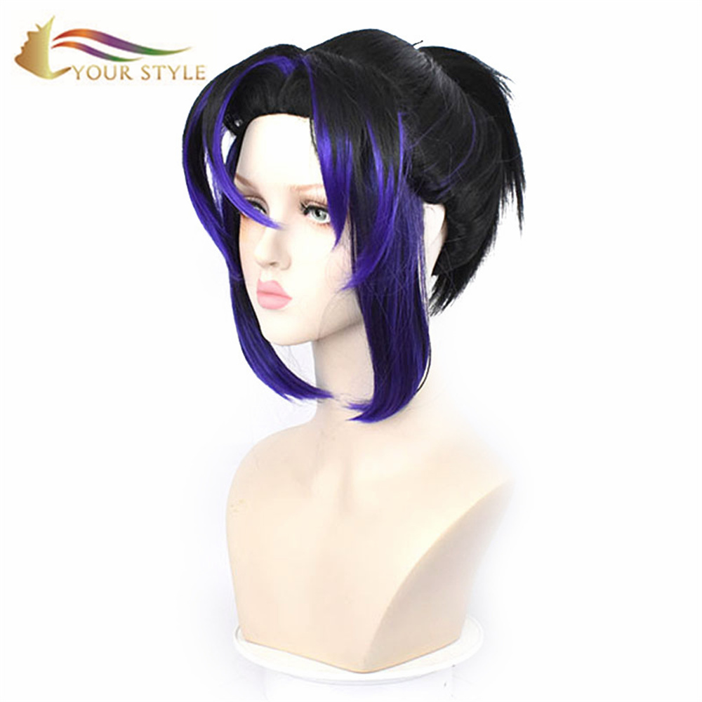 YOUR STYLE , Wholesale Demon Slayer Kochou Shinobu Cosplay Wigs Synthetic Short Wig Dark Purple Costume Anime Wigs Ombre Black Purple Halloween Hair Wigs-YOUR STYLE, synthetic wigs synthetic hair extension