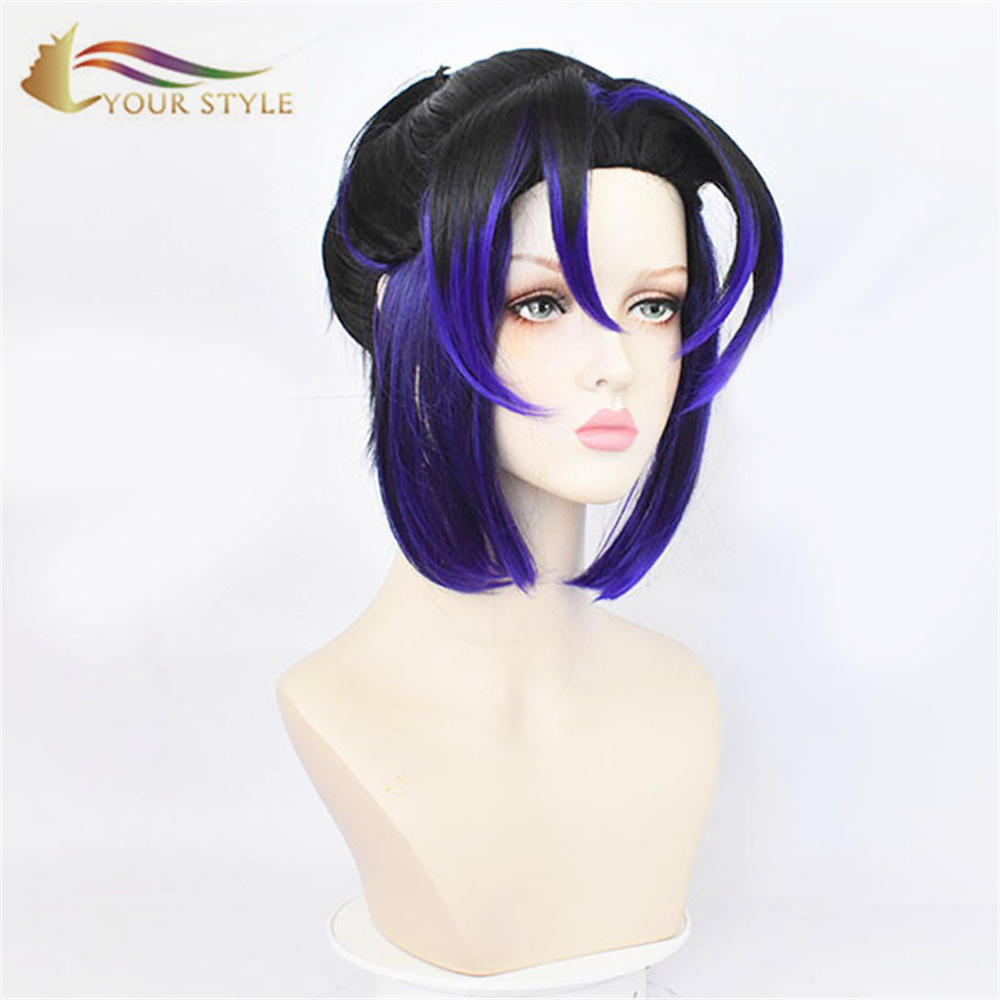 YOUR STYLE , Wholesale Demon Slayer Kochou Shinobu Cosplay Wigs Synthetic Short Wig Dark Purple Costume Anime Wigs Ombre Black Purple Halloween Hair Wigs-YOUR STYLE, synthetic wigs synthetic hair extension