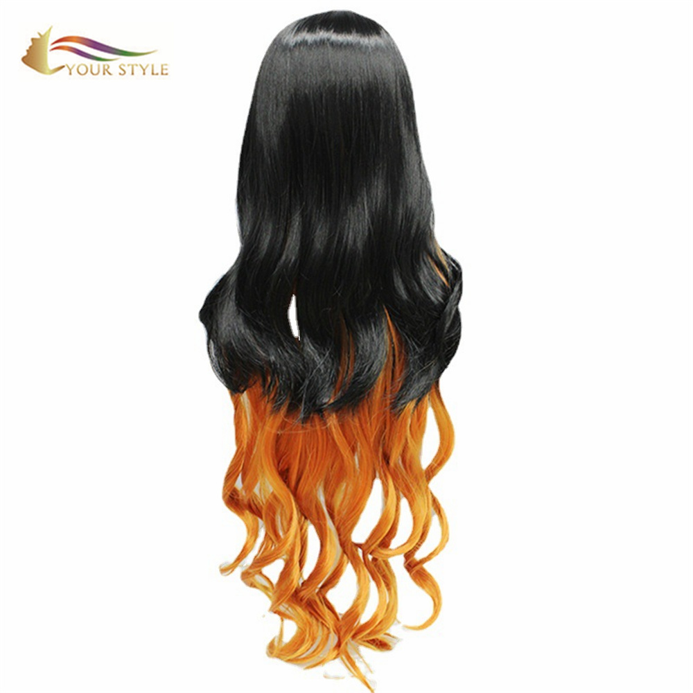 YOUR STYLE , Wholesale Demon Slayer Kamado Nezuko Cosplay Wigs Synthetic Long Wavy Wigs Hair Black Orange Ombre Long Wig For Women Girls Party Wig Halloween Costume-YOUR STYLE, synthetic wigs synthetic hair extension