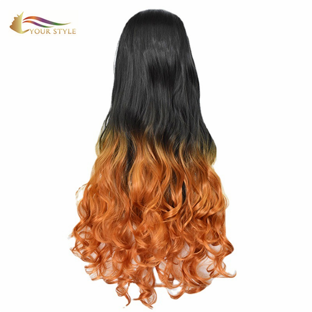 YOUR STYLE , Wholesale Demon Slayer Kamado Nezuko Cosplay Wigs Synthetic Long Wavy Wigs Hair Black Orange Ombre Long Wig For Women Girls Party Wig Halloween Costume-YOUR STYLE, synthetic wigs synthetic hair extension