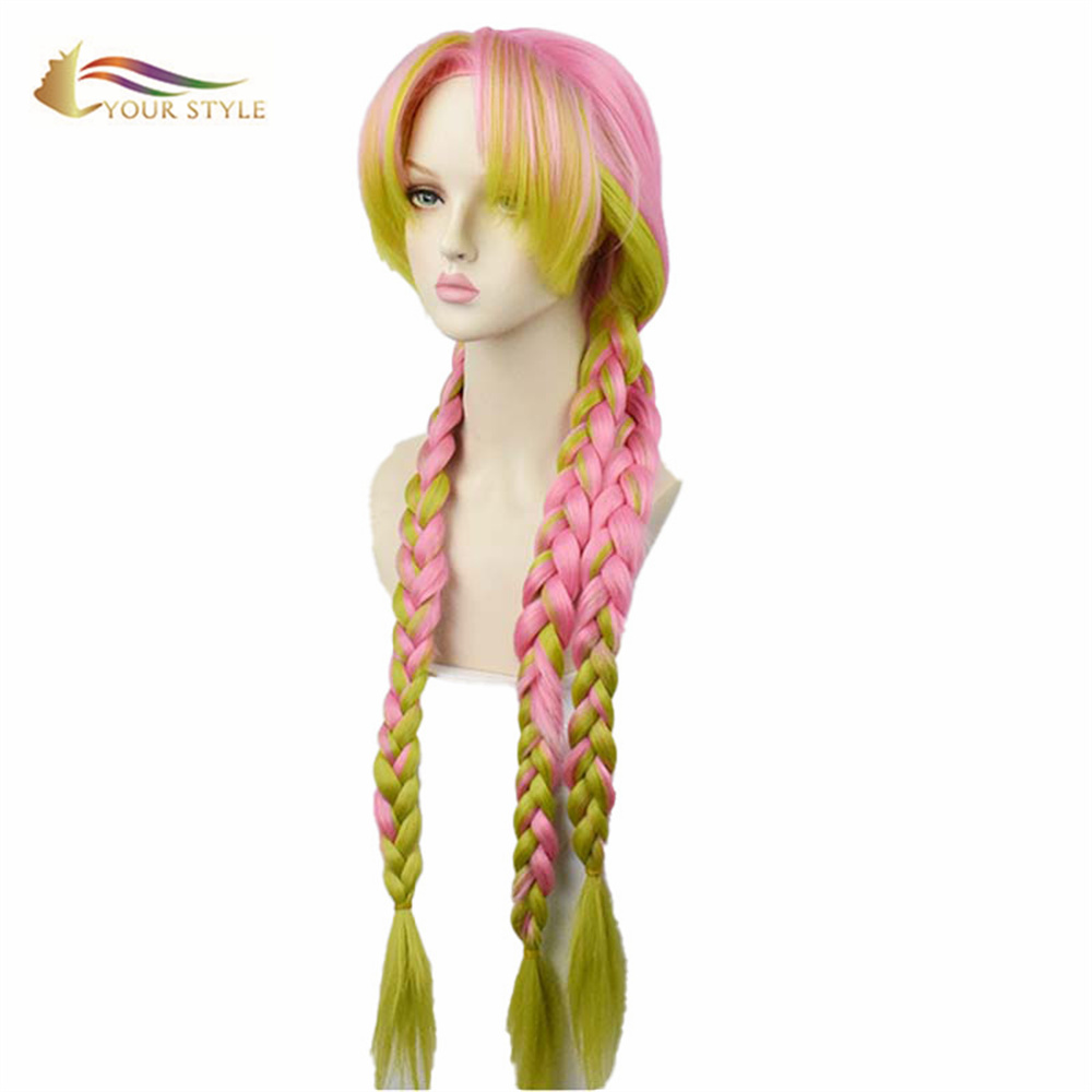 GAYA ANDA , Borong Demon Slayer Kanroji Mitsuri Braids Coaplay Wig Sintetik Twisted Long Braided Wig Ombre Pink Blonde Box Cornrow Braids Wig untuk Kostum Pesta Cosplay-GAYA ANDA, rambut palsu sintetik sambungan rambut sintetik