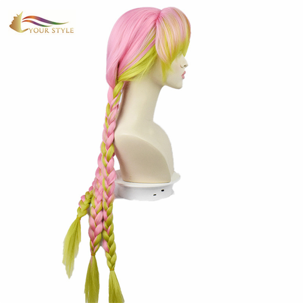 YOUR STYLE ,Wholesale Demon Slayer Kanroji Mitsuri Braids Coaplay Wigs Synthetic Twisted Long Braided Wigs Ombre Pink Blonde Box Cornrow Braids Wigs for Cosplay Party Costume-YOUR STYLE, synthetic wigs synthetic hair extension