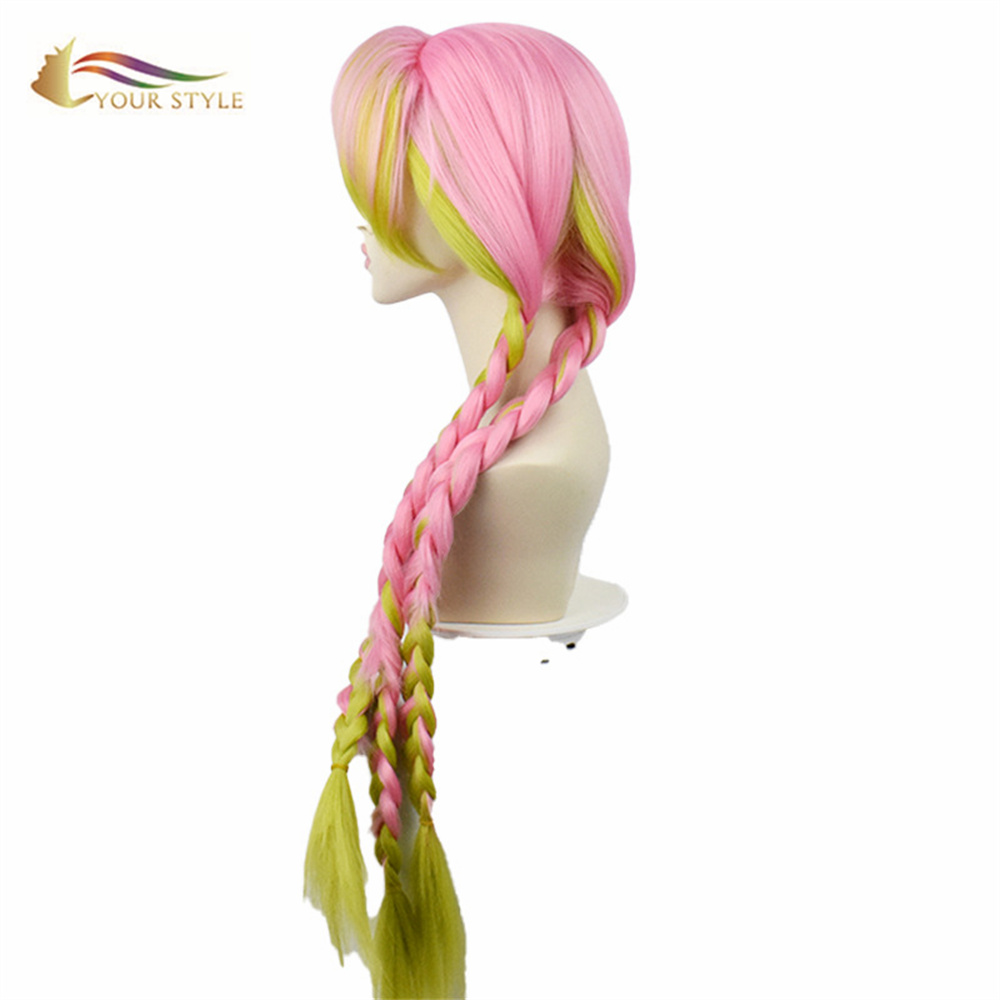 GAYA ANDA , Borong Demon Slayer Kanroji Mitsuri Braids Coaplay Wig Sintetik Twisted Long Braided Wig Ombre Pink Blonde Box Cornrow Braids Wig untuk Kostum Pesta Cosplay-GAYA ANDA, rambut palsu sintetik sambungan rambut sintetik