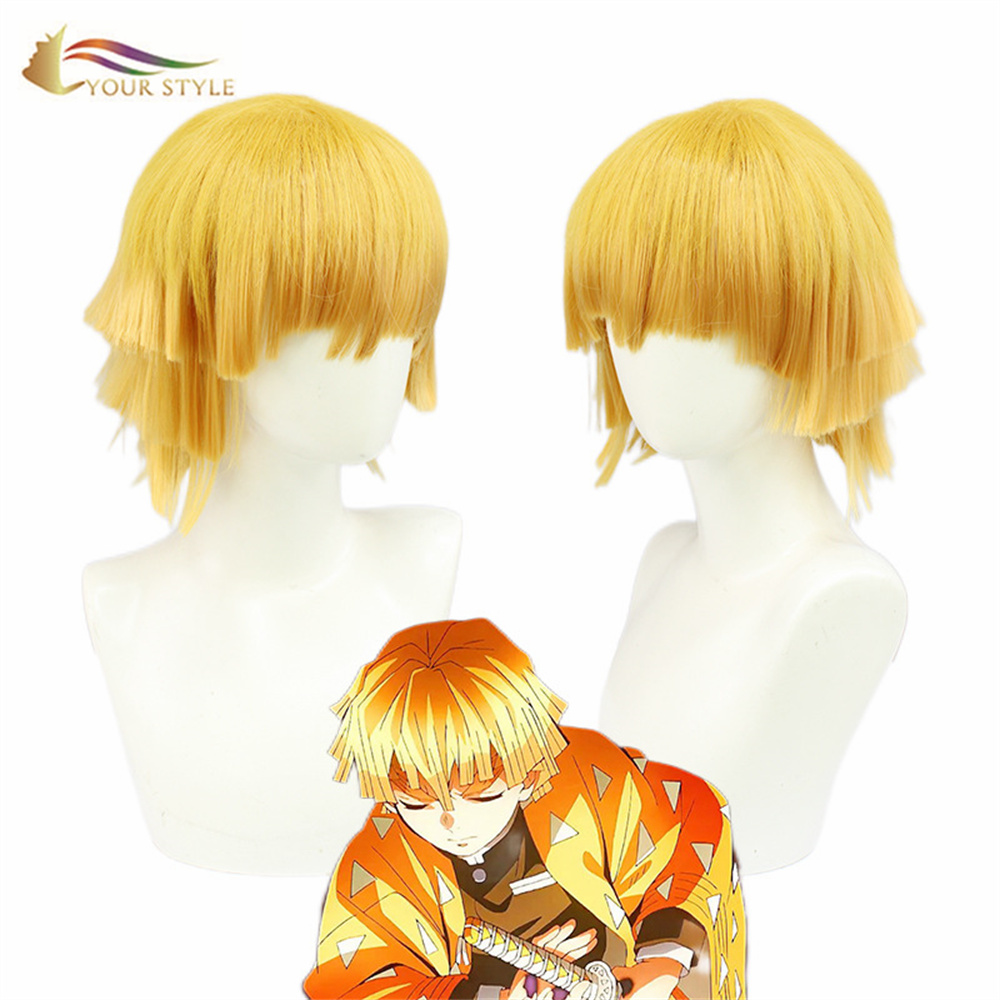 YOUR STYLE ,Wholesale Demon Slayer Agatsuma Zenitsu Cosplay Wigs Synthetic Short Wigs Yellow Orange Mmale Wig Anime Men Wigs Short Hair Party Wig Halloween Costume-YOUR STYLE, synthetic wigs synthetic hair extension