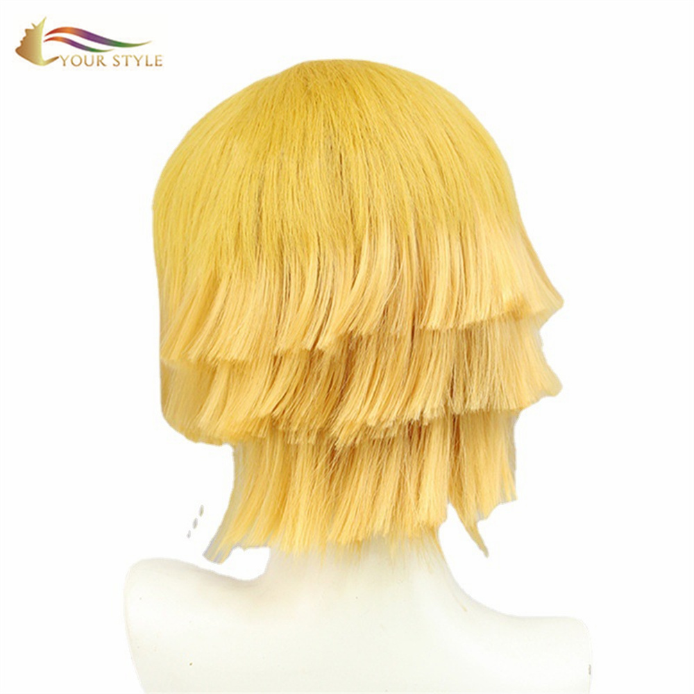 YOUR STYLE ,Wholesale Demon Slayer Agatsuma Zenitsu Cosplay Wigs Synthetic Short Wigs Yellow Orange Mmale Wig Anime Men Wigs Short Hair Party Wig Halloween Costume-YOUR STYLE, synthetic wigs synthetic hair extension