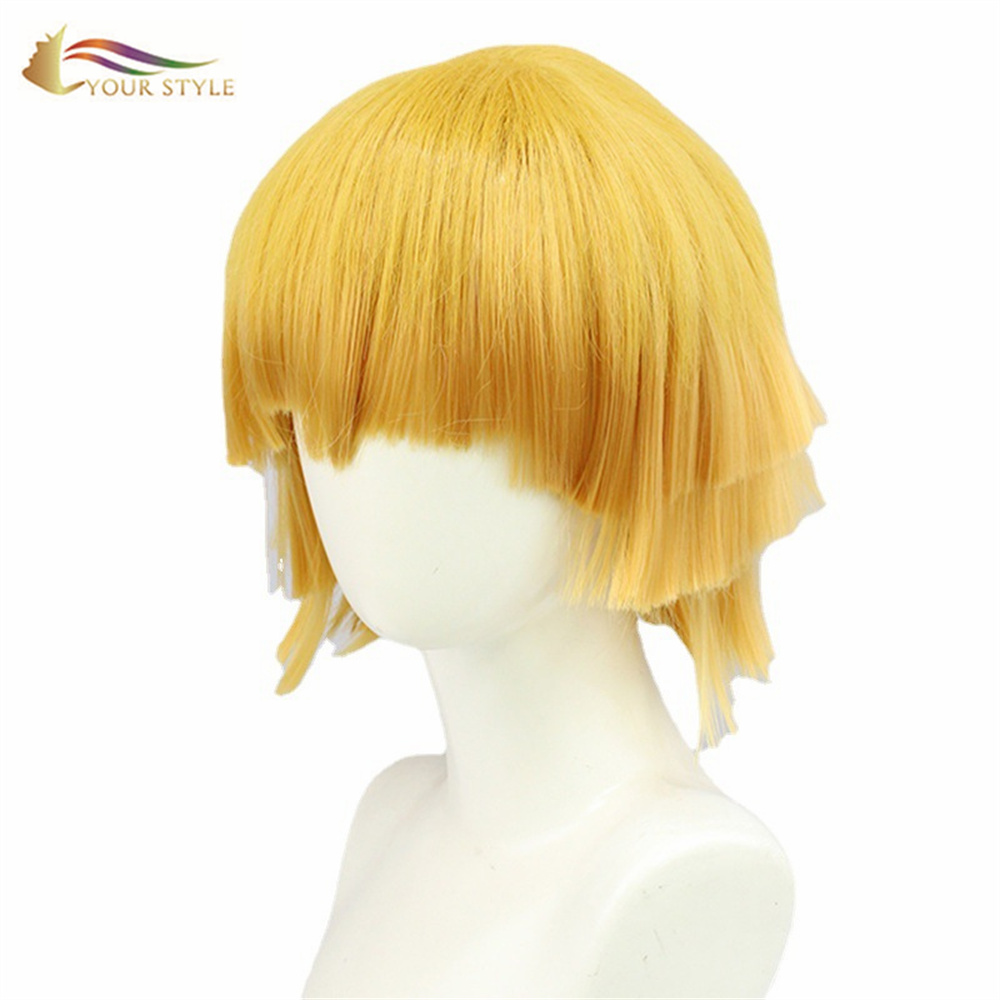 YOUR STYLE ,Wholesale Demon Slayer Agatsuma Zenitsu Cosplay Wigs Synthetic Short Wigs Yellow Orange Mmale Wig Anime Men Wigs Short Hair Party Wig Halloween Costume-YOUR STYLE, synthetic wigs synthetic hair extension