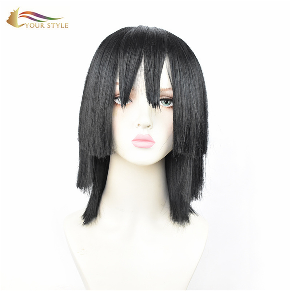 YOUR STYLE , Wholesale Demon Slayer Iguro Obanai Cosplay Wigs Synthetic Black Short Wigs With Bangs Layered Black Cosplay Hair Party Wig Halloween Costume-YOUR STYLE, synthetic wigs synthetic hair extension