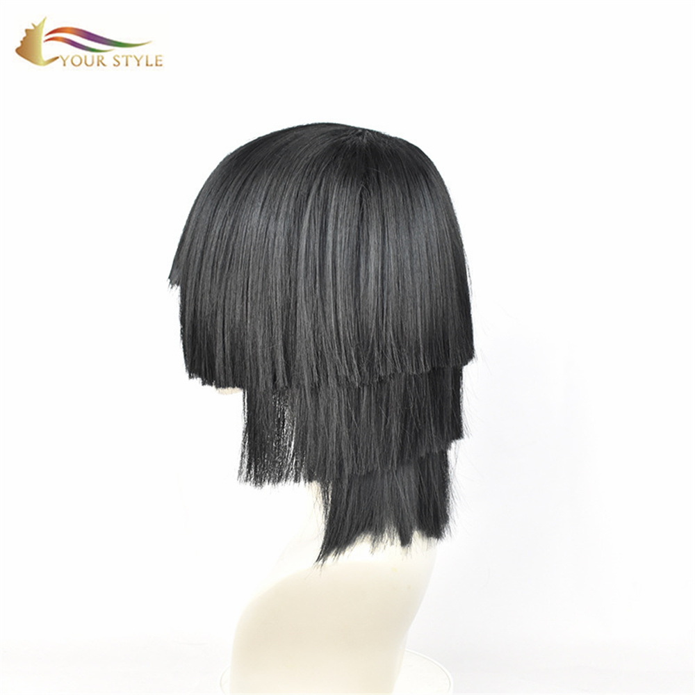 YOUR STYLE , Wholesale Demon Slayer Iguro Obanai Cosplay Wigs Synthetic Black Short Wigs With Bangs Layered Black Cosplay Hair Party Wig Halloween Costume-YOUR STYLE, synthetic wigs synthetic hair extension