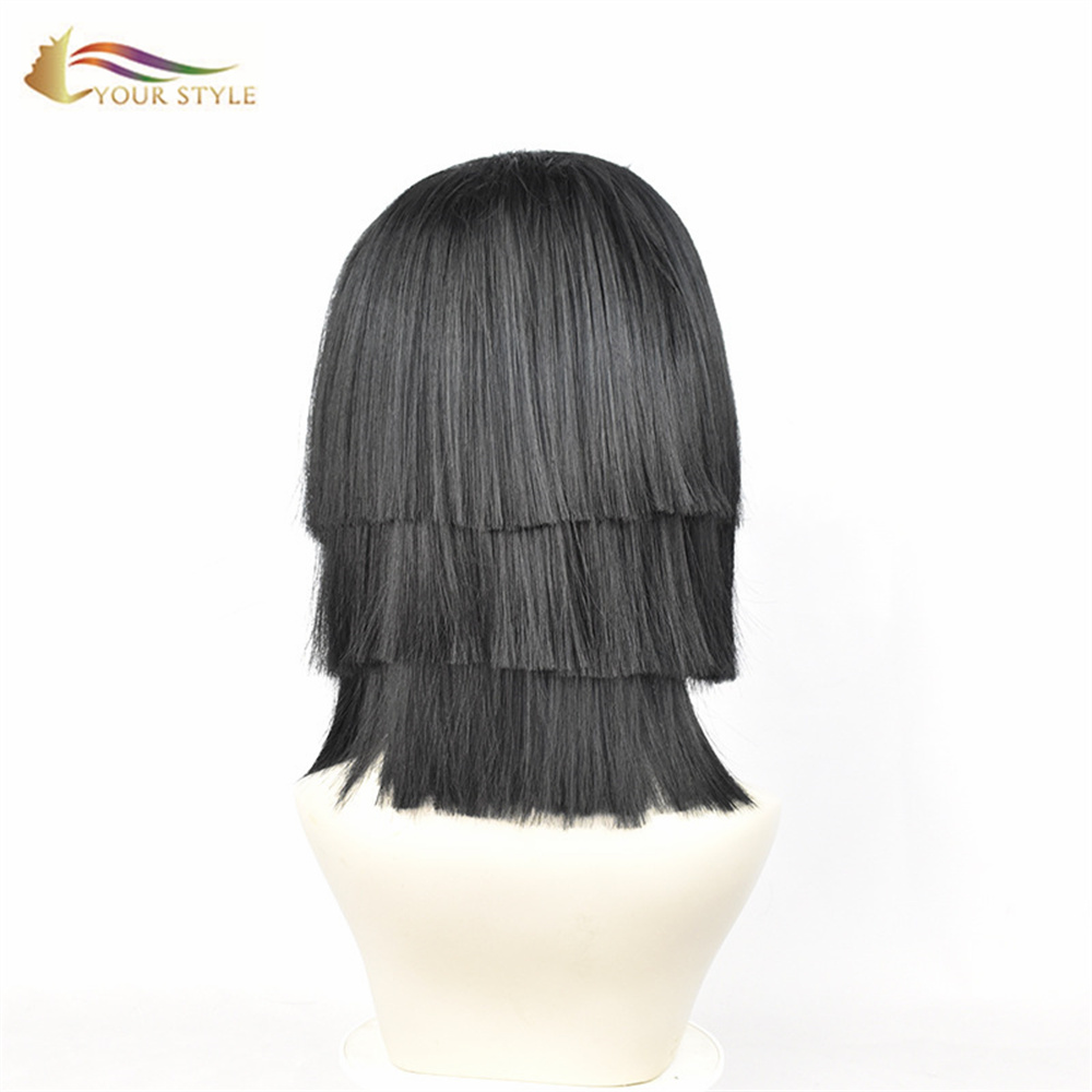 YOUR STYLE , Wholesale Demon Slayer Iguro Obanai Cosplay Wigs Synthetic Black Short Wigs With Bangs Layered Black Cosplay Hair Party Wig Halloween Costume-YOUR STYLE, synthetic wigs synthetic hair extension