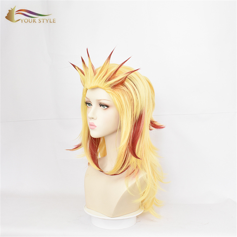 YOUR STYLE , Wholesale Demon Slayer Rengoku Kyoujurou Cosplay Wigs Synthetic Long Yellow Wig With Bangs Orange Yellow Colored Anime Party Wig Halloween Costume-YOUR STYLE, synthetic wigs synthetic hair extension