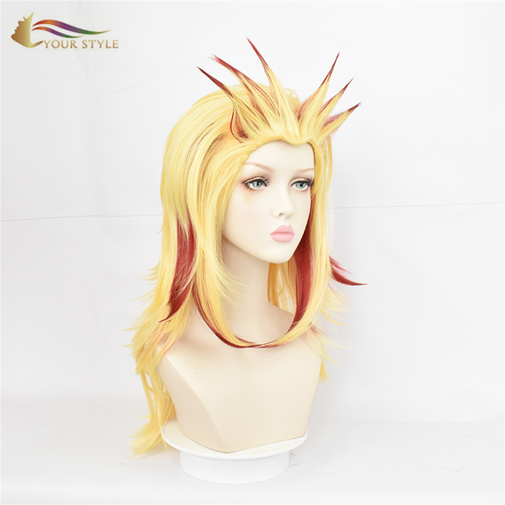 YOUR STYLE , Wholesale Demon Slayer Rengoku Kyoujurou Cosplay Wigs Synthetic Long Yellow Wig With Bangs Orange Yellow Colored Anime Party Wig Halloween Costume-YOUR STYLE, synthetic wigs synthetic hair extension