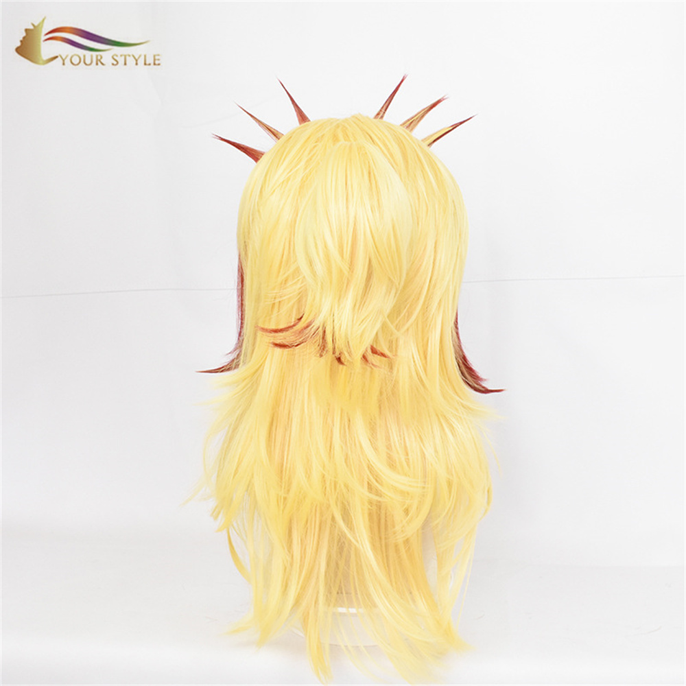 YOUR STYLE , Wholesale Demon Slayer Rengoku Kyoujurou Cosplay Wigs Synthetic Long Yellow Wig With Bangs Orange Yellow Colored Anime Party Wig Halloween Costume-YOUR STYLE, synthetic wigs synthetic hair extension