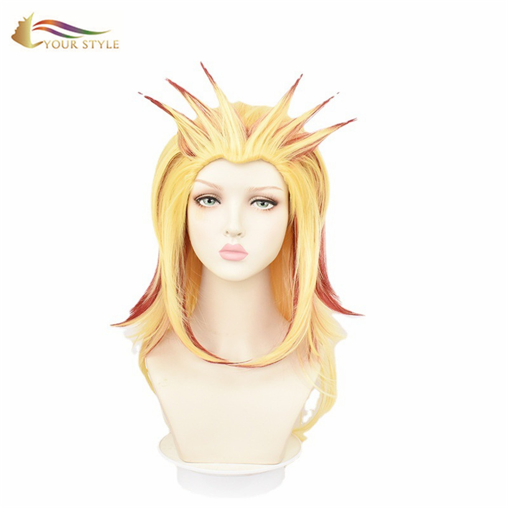 YOUR STYLE , Wholesale Demon Slayer Rengoku Kyoujurou Cosplay Wigs Synthetic Long Yellow Wig With Bangs Orange Yellow Colored Anime Party Wig Halloween Costume-YOUR STYLE, synthetic wigs synthetic hair extension