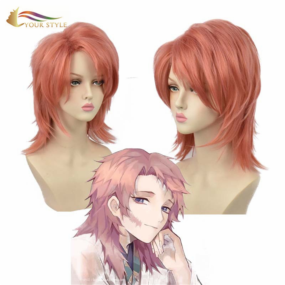 U TU STILE, Parrucche Cosplay Sabito Demon Slayer all'ingrosso Parrucca corta sintetica rosa Parrucche di capelli di Halloween Costume Anime Tagli di capelli corti Hairstyle-YOUR STILE, parrucche sintetiche estensione di capelli sintetici