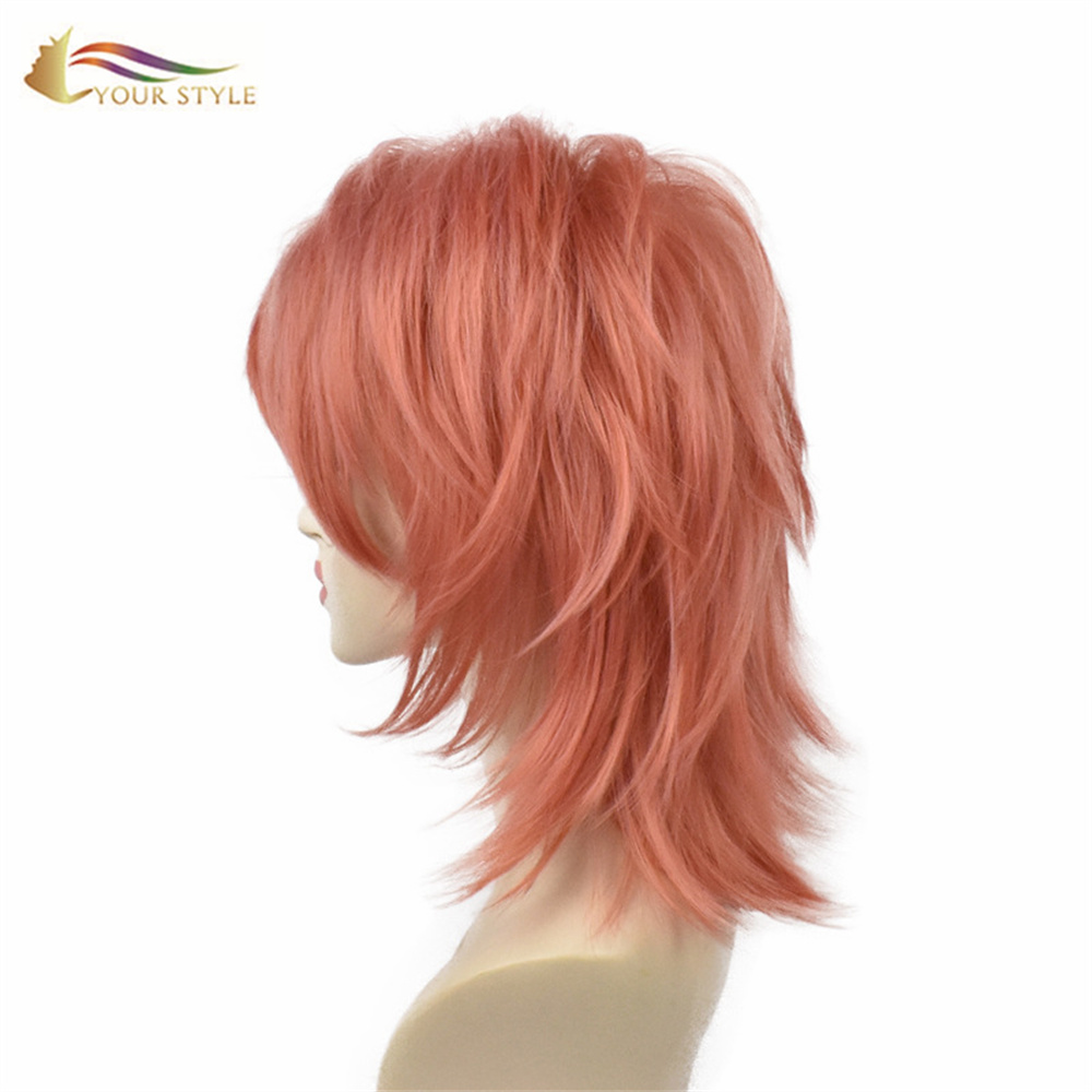 IYONG Estilo , Pakyawan Demon Slayer Sabito Cosplay Wig Pink Short Synthetic Short Wig Halloween Hair Wig Costume Anime Short Haircuts Hairstyle-YOUR STYLE, synthetic wigs synthetic hair extension