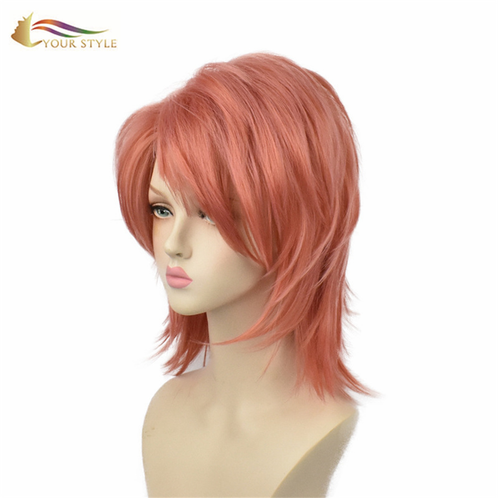 U TU STILE, Parrucche Cosplay Sabito Demon Slayer all'ingrosso Parrucca corta sintetica rosa Parrucche di capelli di Halloween Costume Anime Tagli di capelli corti Hairstyle-YOUR STILE, parrucche sintetiche estensione di capelli sintetici