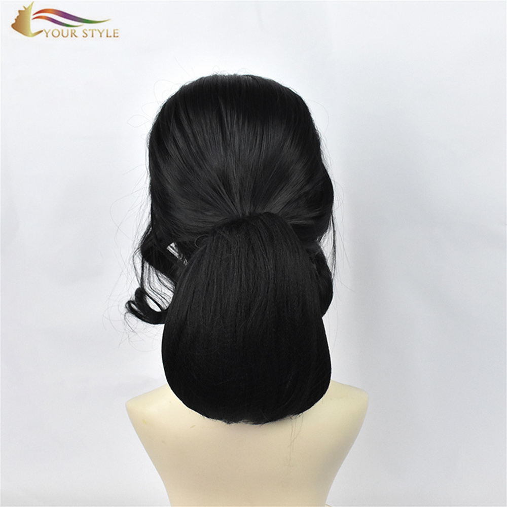 YOUR STYLE , Wholesale Demon Slayer Kibutsuji Muzan Cosplay Wigs Black Synthetic Wigs With Bun Costume Wig Black Halloween Wig-YOUR STYLE, synthetic wigs synthetic hair extension