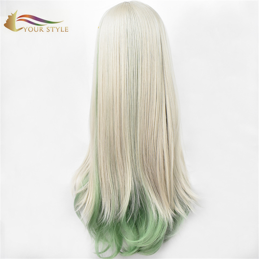 YOUR STYLE Toilet-bound Hanako-kun Mitsuba Cosplay Wigs Synthetic Long Straight Wigs Ombre Siver Green  Cosplay Costume Anime Wigs-YOUR STYLE, synthetic wigs synthetic hair extension