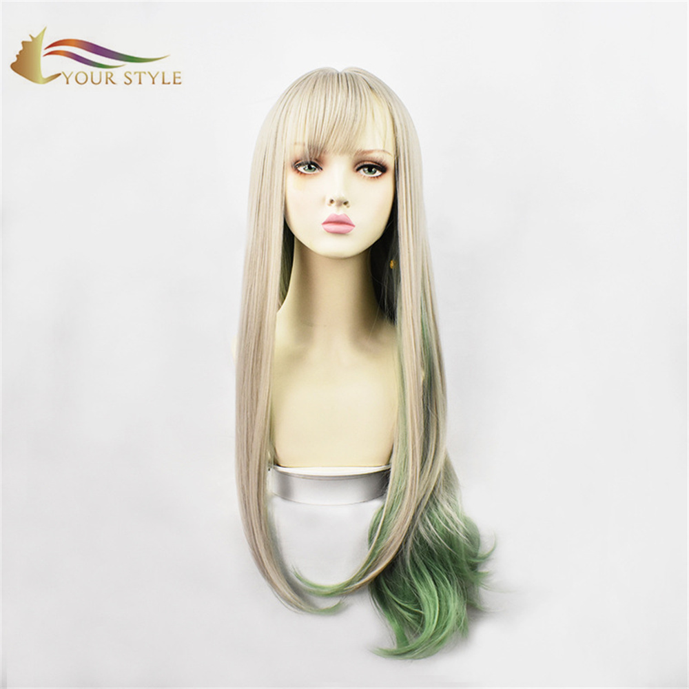 YOUR STYLE Toilet-bound Hanako-kun Mitsuba Cosplay Wigs Synthetic Long Straight Wigs Ombre Siver Green  Cosplay Costume Anime Wigs-YOUR STYLE, synthetic wigs synthetic hair extension