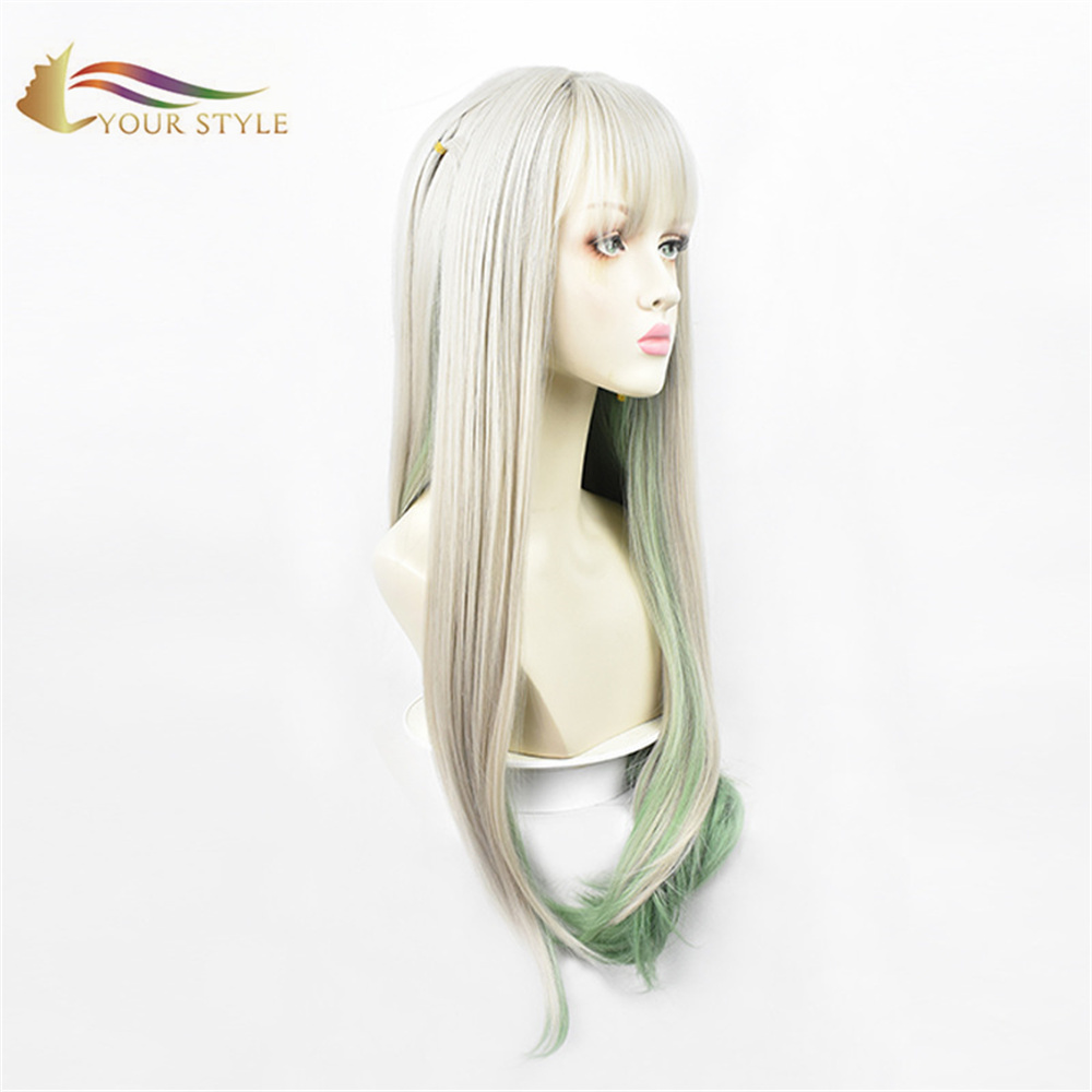 YOUR STYLE Toilet-bound Hanako-kun Mitsuba Cosplay Wigs Synthetic Long Straight Wigs Ombre Siver Green  Cosplay Costume Anime Wigs-YOUR STYLE, synthetic wigs synthetic hair extension