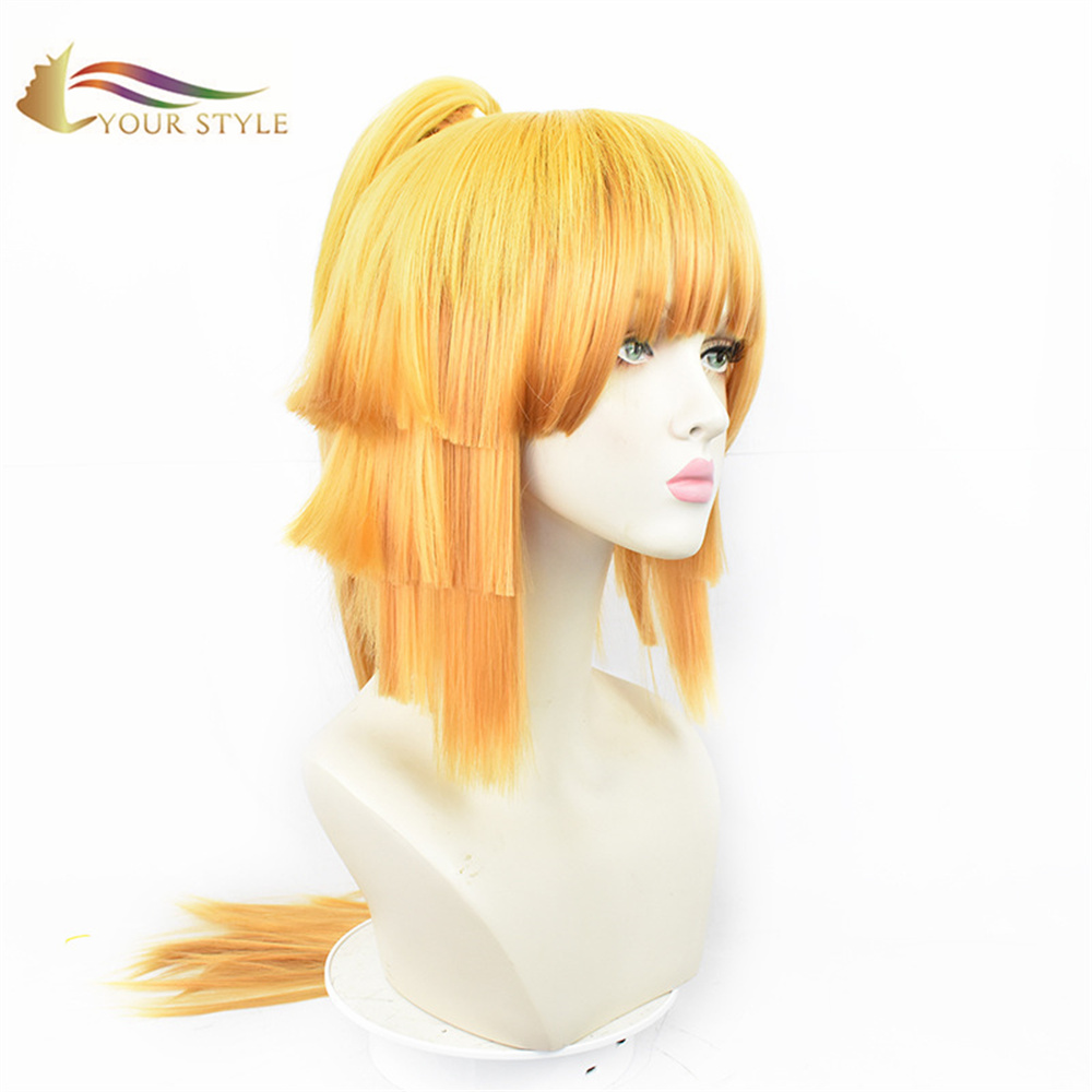 YOUR STYLE,Wholesale Demon Slayer Agatsuma Zenitsu Cosplay Wigs Synthetic Long Wigs Ombre Orange Yellow Wigs  Halloween Costumes Wig Anime Party Wigs-YOUR STYLE, synthetic wigs synthetic hair extension