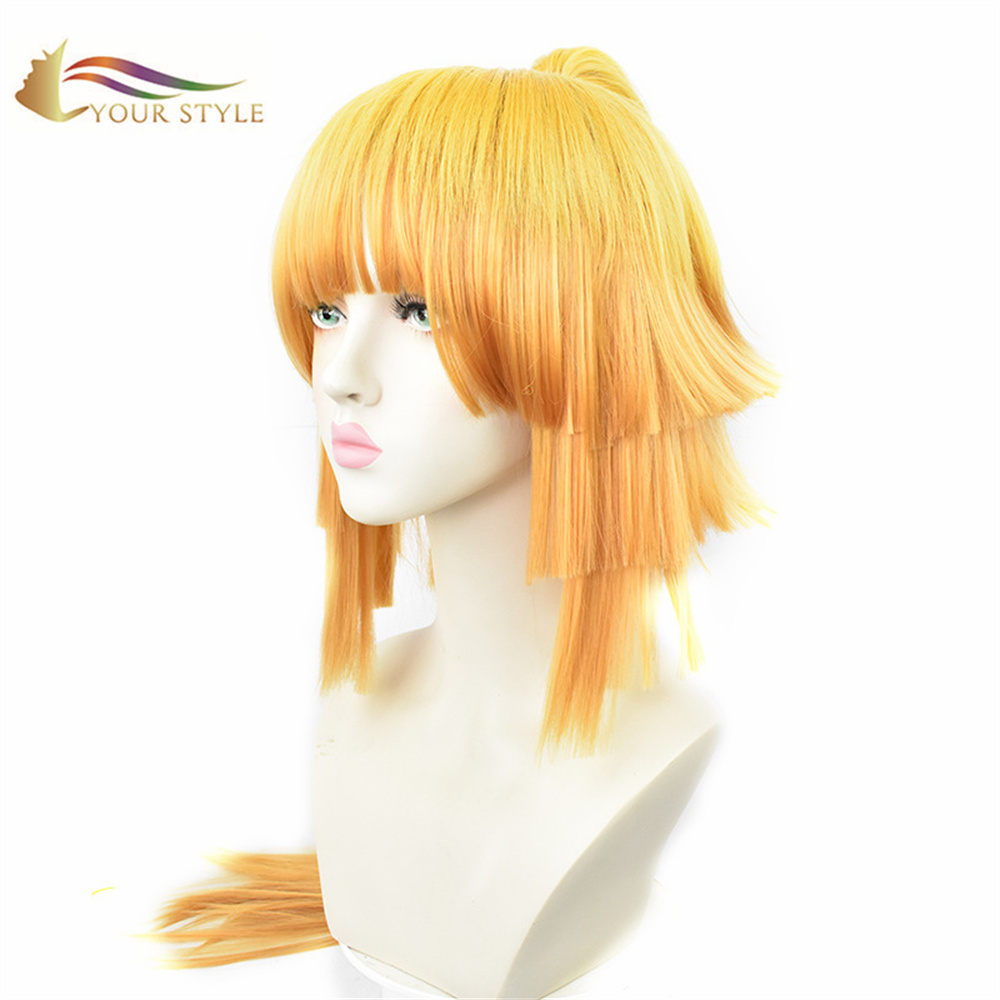 YOUR STYLE,Wholesale Demon Slayer Agatsuma Zenitsu Cosplay Wigs Synthetic Long Wigs Ombre Orange Yellow Wigs  Halloween Costumes Wig Anime Party Wigs-YOUR STYLE, synthetic wigs synthetic hair extension