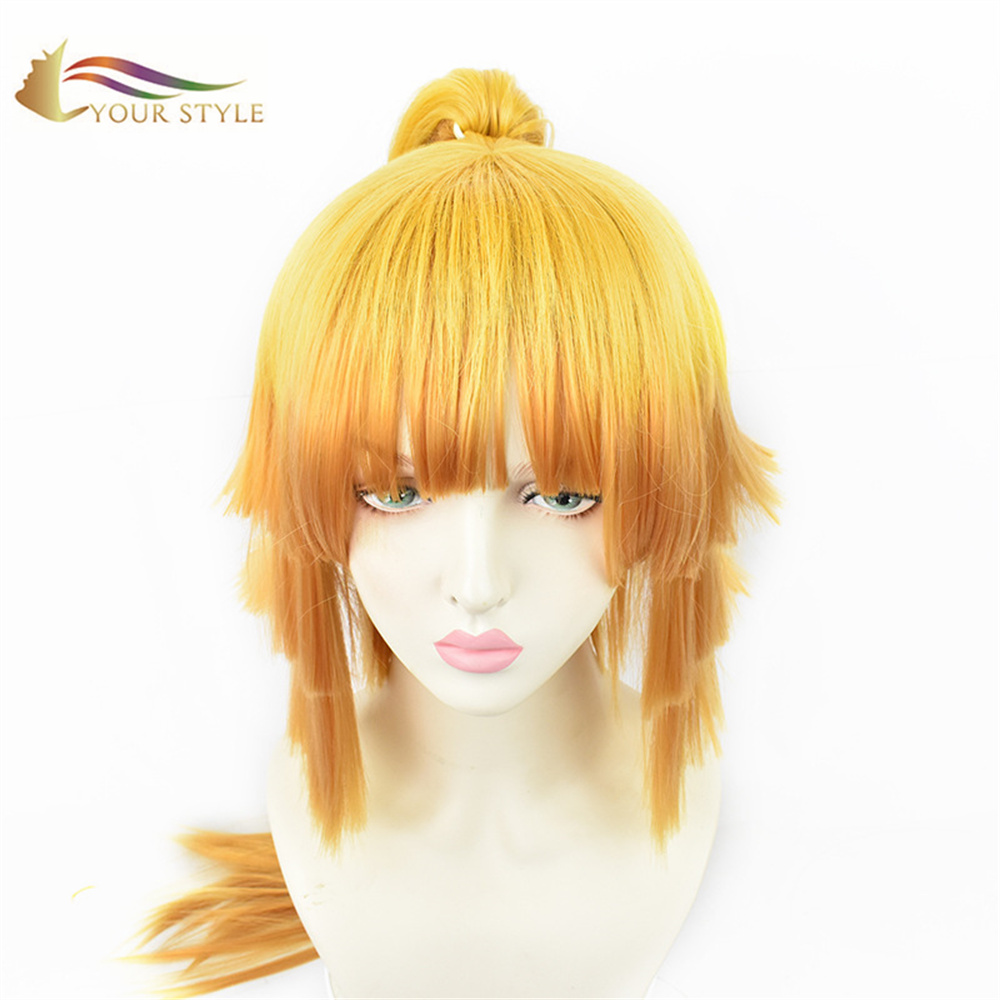 YOUR STYLE,Wholesale Demon Slayer Agatsuma Zenitsu Cosplay Wigs Synthetic Long Wigs Ombre Orange Yellow Wigs  Halloween Costumes Wig Anime Party Wigs-YOUR STYLE, synthetic wigs synthetic hair extension