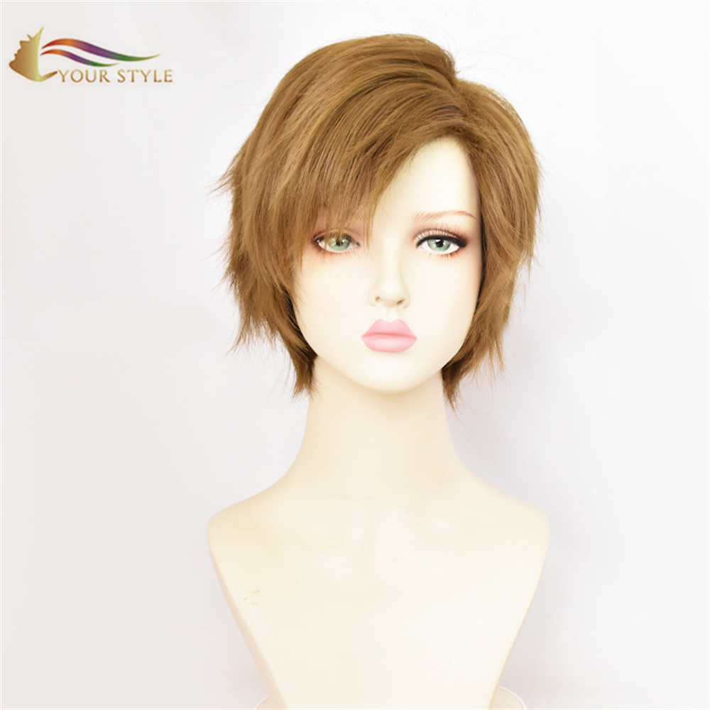 YOUR STYLE ,Wholesale Short Wig Brown Synthetic  Anime Short Pixie Cut Wig Orange Brown Wig Male Party Fluffy Wig-YOUR STYLE, synthetic wigs synthetic hair extension