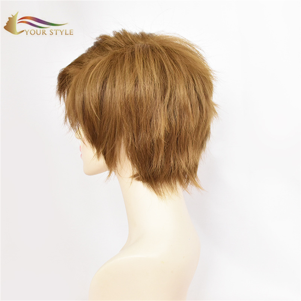 STAYELA SAKHO, I-Wholesale Short Wig Brown Synthetic Anime Short Pixie Cut Wig Orange Brown Wig Male Party Fluffy Wig-ISITAYELA SAKHO, isandiso sezinwele zokwenziwa